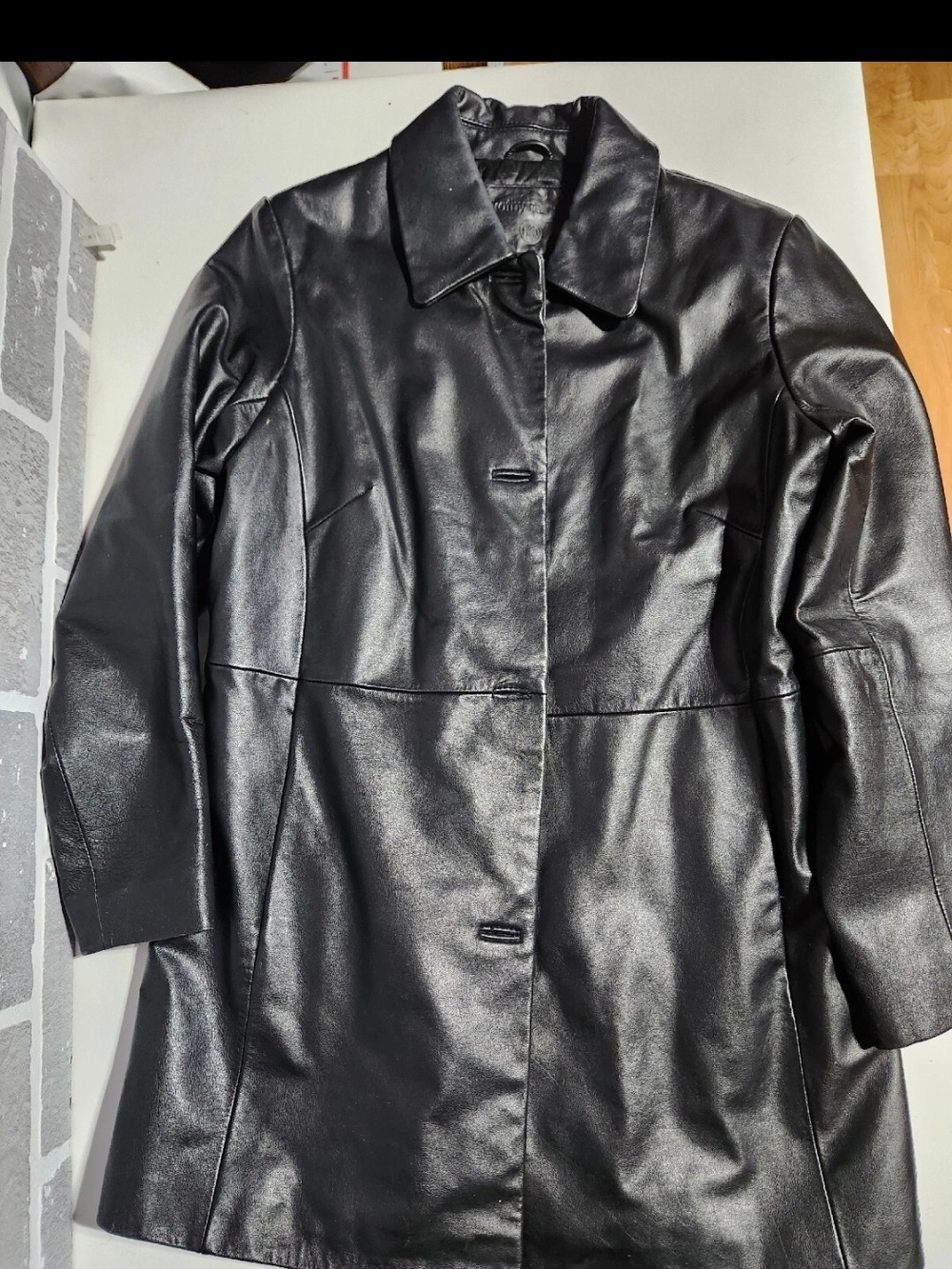 kathy ireland Black Genuine Leather Button-Front Jacket size small